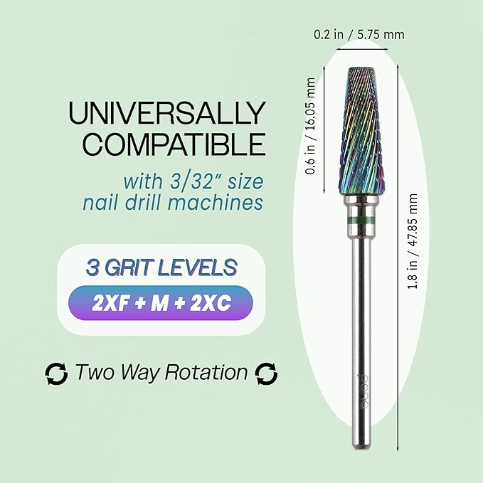 PANA 5-in-1 Pro Upgraded Multi-Function Drill Bit 3/32" Shank Size - (Rainbow, 2X Coarse to 2X Fine) - Mix Size Tungsten Drill Bit Fast Remove Acrylic Hard Gel Nail for Manicure Pedicure