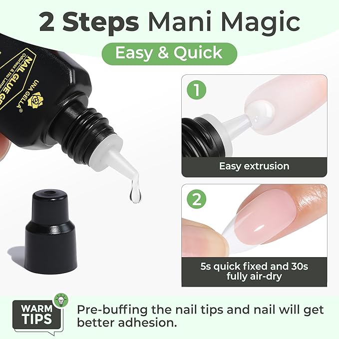 UNA GELLA Super Strong Gel Nail Glue for Press Ons: No U V Lamp Needed Glue Gel, Travel-Size 5ml Nail Adhesive for Press on Nails, Nail Tips&Acrylic Nails-Quick Dry, No Smell, Long-lasting