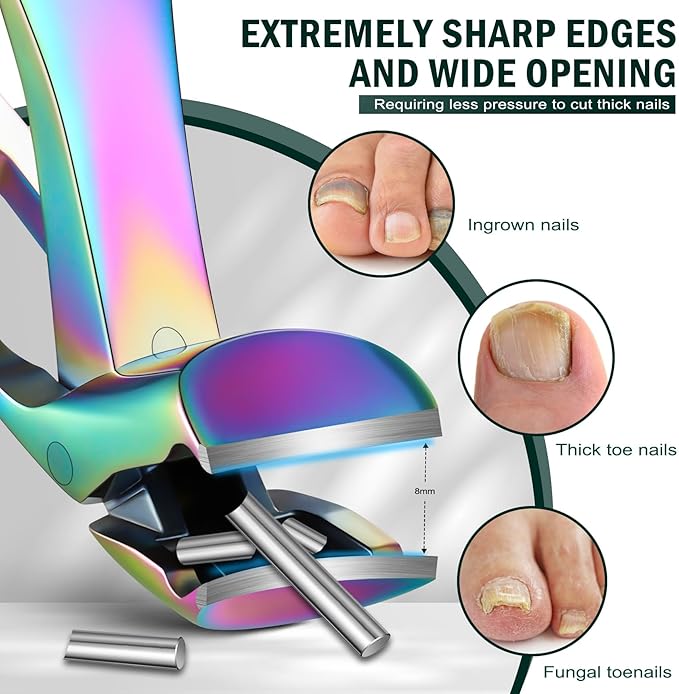 FVION Angled Head Toe Nail Clippers, Ergonomic Curved Toenail Clippers for Seniors Long Handle with Nail Catcher and Metal Nail File, Precision Toenail Clippers for Thick Toenails (Multi)