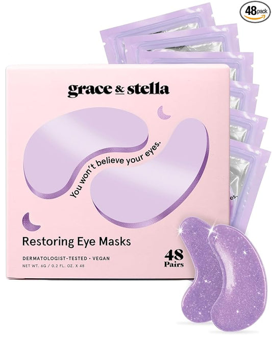 grace & stella Retinol Under Eye Patches for Puffy Eyes and Dark Circles - Restoring Gel Under Eye Masks with Hyaluronic Acid - Vegan Cruelty-Free Skincare, Birthday Gifts for Women (Purple, 48 Pairs)
