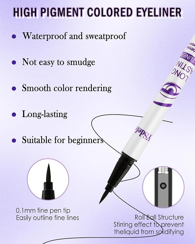 Liquid Eyeliner Pen, Black Waterproof Long Lasting Colored Eye Liner Pen with Precision Tip, Matte Colorful Smudgeproof High Pigmented Eyeliner Pencil, Christmas Eye Makeup Gift for Women Girl-01