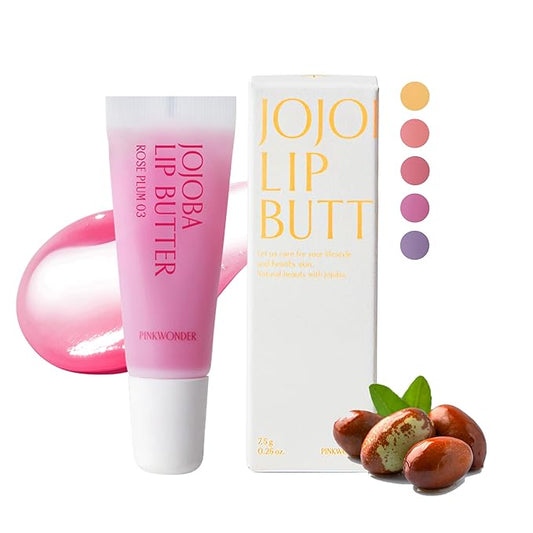 PINKWONDER Jojoba Lip Butter (03 Rose Plum) | Hydrating Lip Balm with Organic Jojoba Oil | Non-Sticky Lip Gloss for Dark Lips | Korean Lip Balm