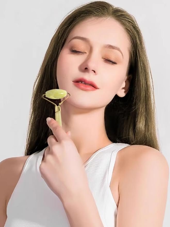 Natural Jade Roller & Gua Sha Set, Self Care Colorful Gift for Face Eye Neck Massager for Women Men, Jade Gua Sha Tool for Face for Skin Care, Improves Skin Tone-Beauty & Skincare (Green)
