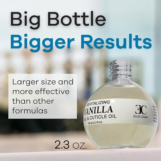 Ellie Chase Moisturizing Cuticle & Nail Care Oil 2.3 Fl Oz - Vanilla Scented – Infused with Jojoba Oil, Aloe, Vitamin E – Nail & Cuticle Hydration, Repair, Moisturizer, Strengthener, Growth