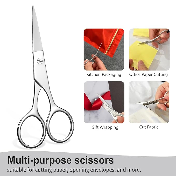 Professional Nose Hair Scissors, Stainless Steel Grooming Tool for Eyebrows, Beard, Mustache, Eyelashes & Ear Hair, Easy-Grip Handle -(4" Small scissors - Tip scissors)