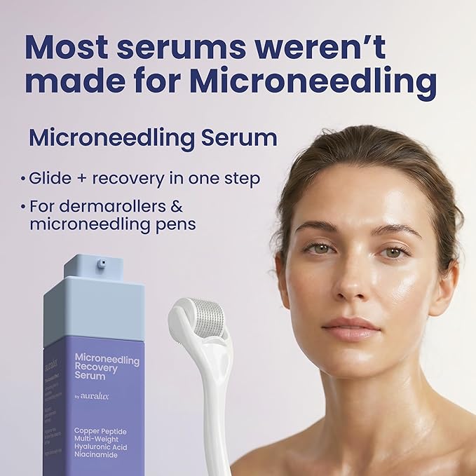 Microneedling Serum for Dermarollers & Microneedling Devices – Glide + Recovery in One Step – Copper Peptide, Matrixyl 3000, Multi-Weight Hyaluronic Acid, Niacinamide, Centella & Arnica – 1 fl oz