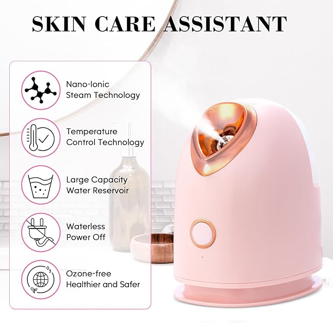 Facial Steamer Spa Kit, Skin Scrubber, Nano Ionic Face Steamer for Deep Cleaning Unclogs Pores, Warm Mist Humidifier Steamer for Face Home Sauna SPA