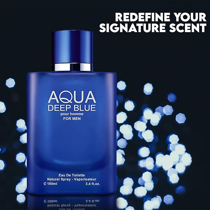 Valentine Milano/Aqua Deep Blue 2PCS Eau De Toilette for Men-Fresh, Romantic Scent Perfume for Men 3.4 Fl Oz Each Mens Cologne For All Skin Daily Used