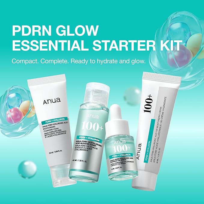 Anua Salmon DNA PDRN Glow Essential Starter Kit, Plumpness for Hydration, Collagen for Firming & Glass Skin, Amazon Exclusive Set, Travel Essential, Korean Skincare Set
