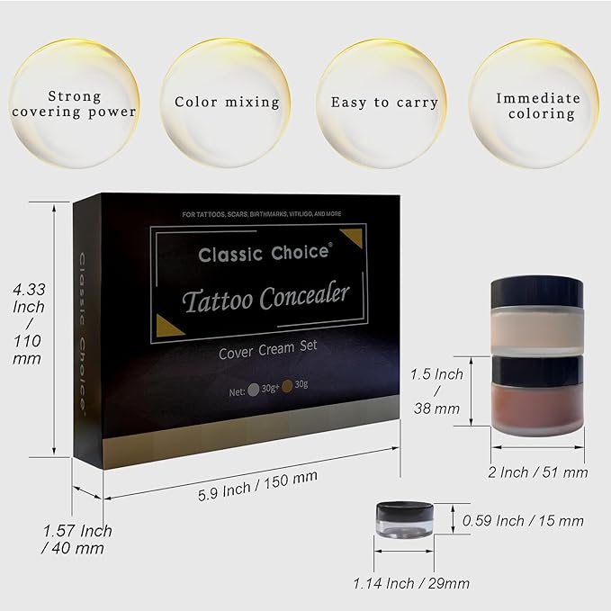 Tattoo Cover Up,Waterproof Invisible Concealer Body Leg Bruise Stretch Scar Dark Spots Vitiligo Skin Makeup Waterproof,Long Lasting Tattoo Cover Up Suitable for Men and Women, 30g x 2