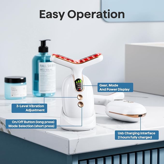 Red Light Therapy for Face, 3 Mode Face Massager Tool with Heating Vibration for Skin Care, Wrinkle Reducer Facial Massager to Soothe and Relax Skin, Micro-Current Face Beauty Device (AM-810B)