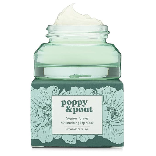 Poppy & Pout Sweet Mint Overnight Lip Mask – Refreshing Lip Treatment with Shea Butter & Beeswax – Cruelty Free, Recyclable Glass Jar (0.65 oz)