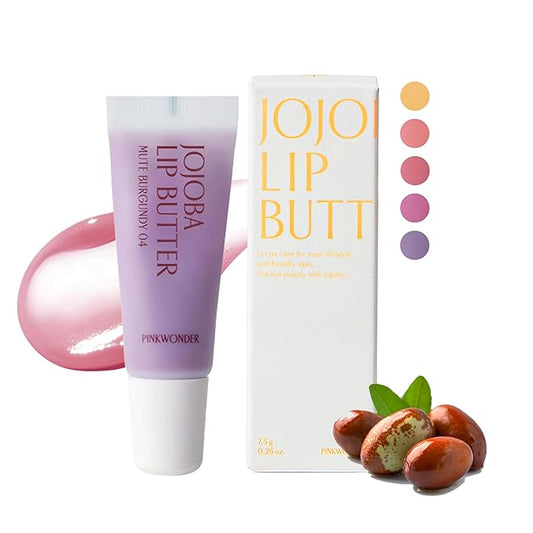 PINKWONDER Jojoba Lip Butter (04 Mute Burgundy) | Hydrating Lip Balm with Organic Jojoba Oil | Non-Sticky Lip Gloss for Dark Lips | Korean Lip Balm
