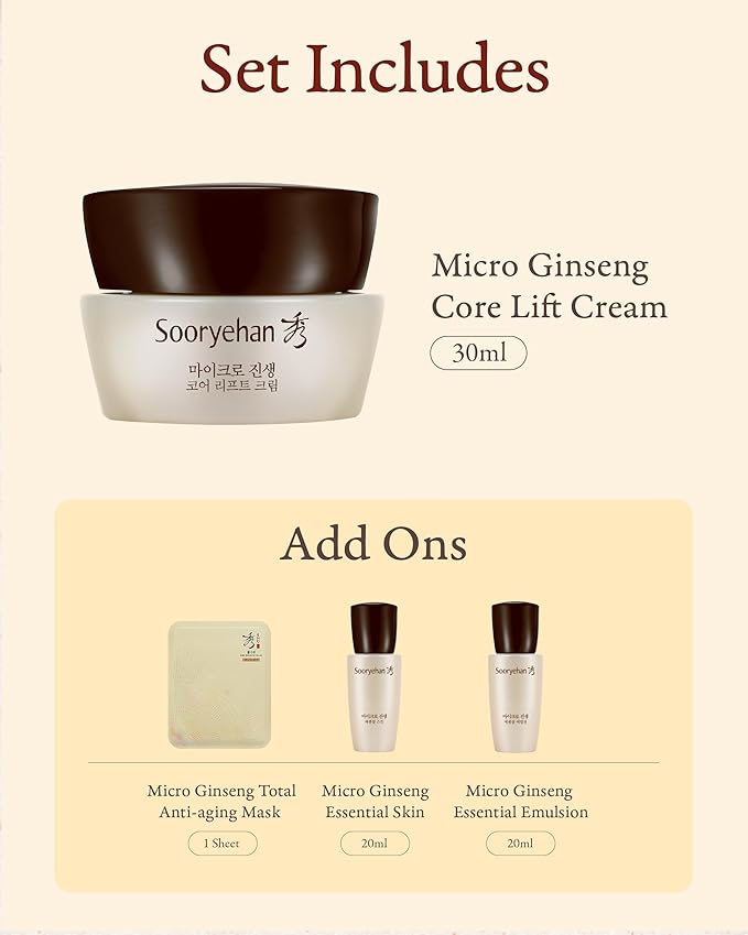SOORYEHAN Micro Ginseng Core Lift Cream Special gift Set (2.4 fl oz) - Enhances Skin Firmness, Elasticity, and Hydration. with Ginsenoside R3™ for a Youthful, Healthy Complexion.