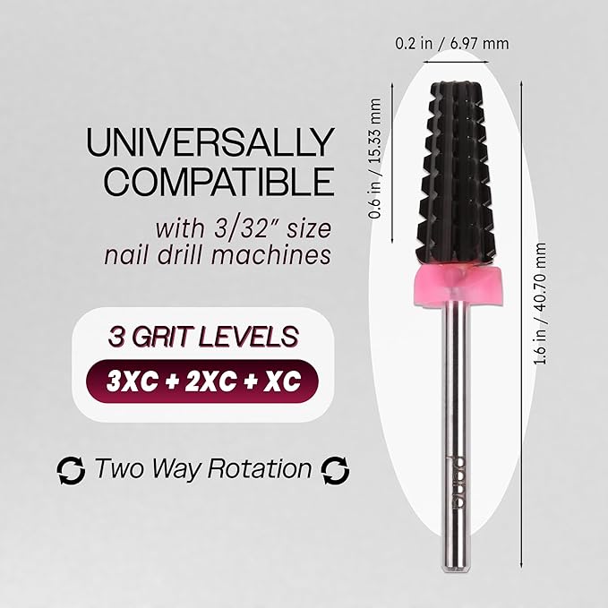 PANA 3/32" Shank 5-in-1 Nail Carbide Bit - (Triple Coarse - 3X Coarse Grit, DLC Black) - Two Way Rotate use for Both Left and Right Handed Fast remove Acrylic or Hard Gel Machine
