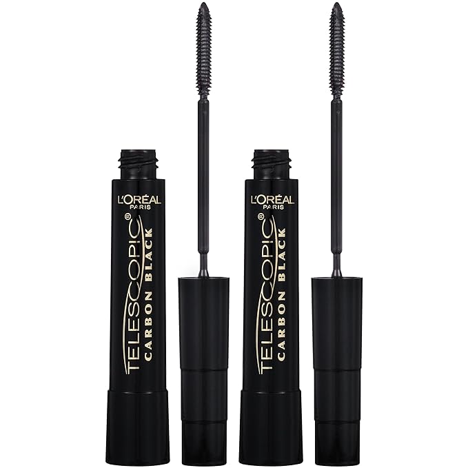 L'Oreal Paris Makeup Telescopic Original Lengthening, Lash Separating Mascara with Dual Precision Brush, Washable, Carbon Black, 0.27 Fl Oz., 2 Count