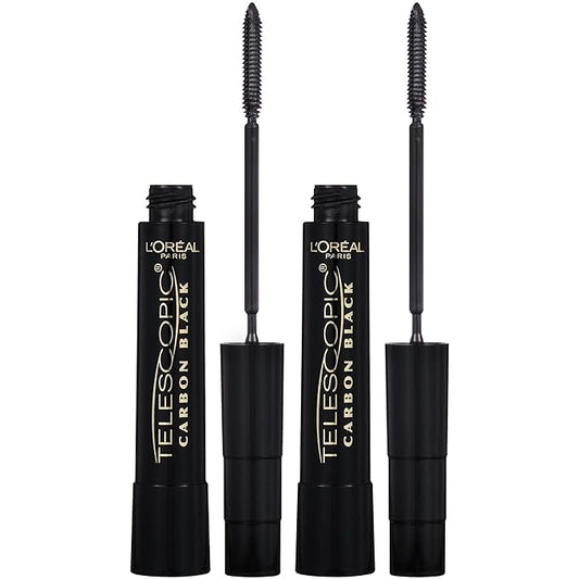 L'Oreal Paris Makeup Telescopic Original Lengthening, Lash Separating Mascara with Dual Precision Brush, Washable, Carbon Black, 0.27 Fl Oz., 2 Count