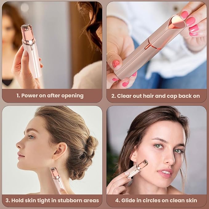 Facial Hair Remover for Women – Electric Face Razor with Light, Hair Removal for Upper Lip, Chin & Cheeks – Color Champagne