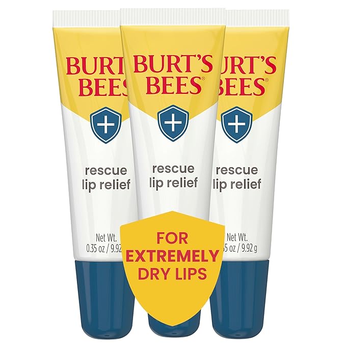 Burt's Bees Lip Balm Stocking Stuffers, Moisturizing Lip Care Christmas Gifts, Rescue Relief - Relieves Extremely Dry Lips with Moisturizing Shea Butter & Echinacea, Natural Origin Treatment (3-Pack)