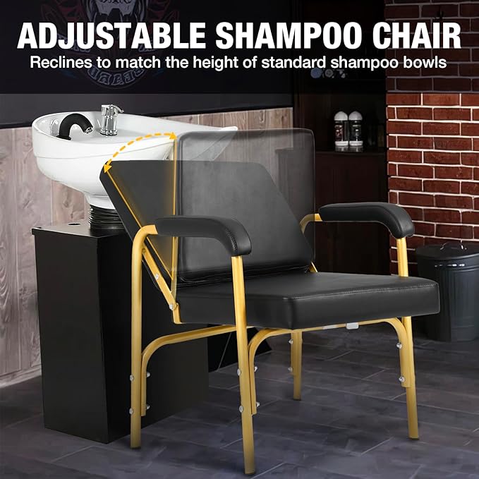 Shampoo Chairs Reclining Shampoo Chairs for Salon Barber Chair Hair Stylist Chair Auto Recline Salon Chair Spa Beauty Equipment for Hair Stylists, Tattoo Artists, Cosmetologists (Gold)