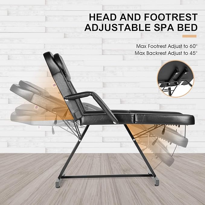 Artist hand Massage Table Adjustable Massage Bed W/Free Barber Stool Spa Bed Salon Massage Equipment Barber Chair Salon Chair (Black)