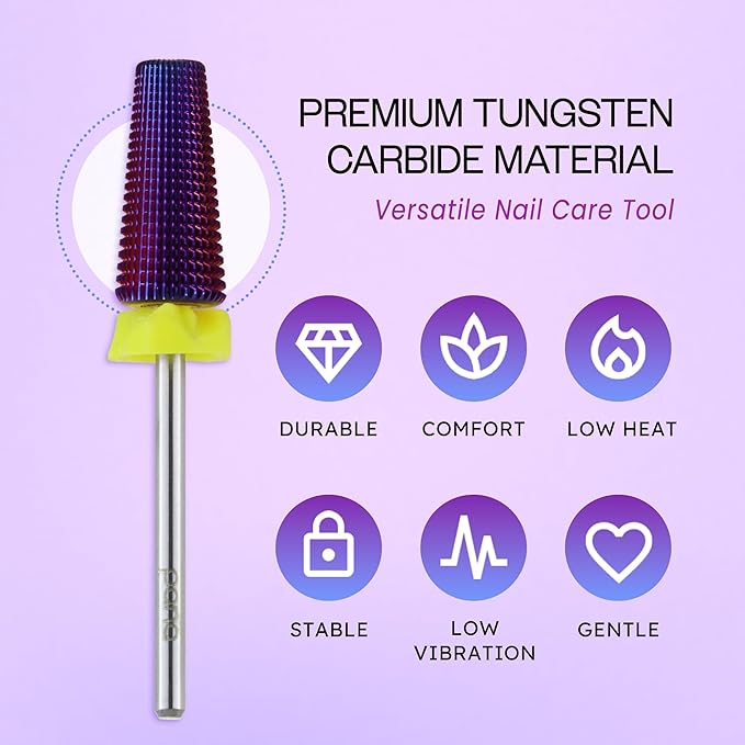 PANA 3/32" Shank 5-in-1 Nail Carbide Bit - (Triple Coarse - Extra Fine Grit, Purple) - Two Way Rotate use for Both Left and Right Handed Fast Remove Acrylic or Hard Gel Machine