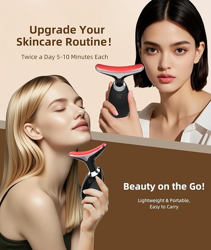 Red Light Therapy for Face and Neck, 7 Color Light Based Face Massager Tool, Portable Skin Care Tool for Firming, Tightening and Lifting (Glossy Black)