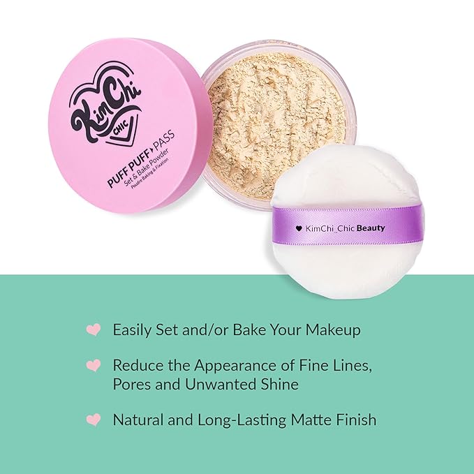 KimChiChic Beauty Puff Puff Pass Set and Bake Setting Powder for Makeup, Extra Fluffy Loose Face Powder Poof, Soft Natural Face Makeup for Uneven Skin Tone, 02 Banana