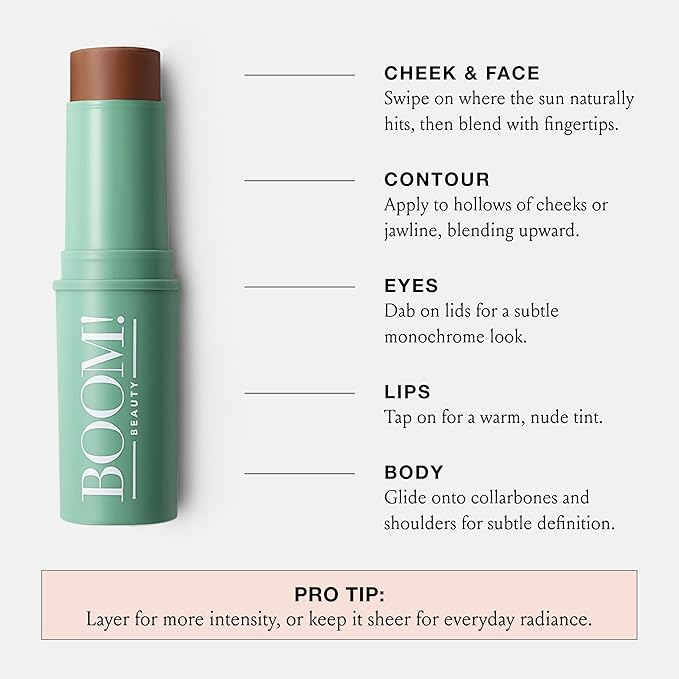 BoomStick Bronze ™ 3-in-1 Cream Blush Stick for Eyes, Lips & Cheek, Long-Wearing Blendable & Building Color Vegan Lipstick Pen for All Skin Types Boom Stick By Cindy Joseph