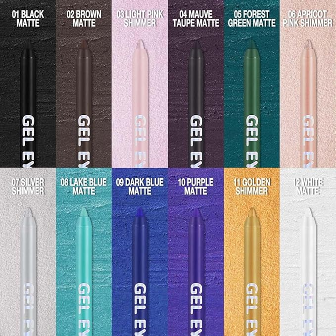 White Matte Gel Eyeliner Pencil, Multi-Use Waterline Eyeliner with Sharpener, Sharpenable Eye Liner Waterproof Smudge Proof, High Pigmented Eye Makeup Liners, Vegan & Cruelty-Free 12