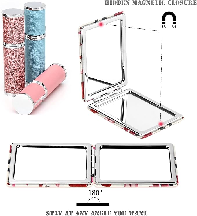 Quality Vanity Compact Makeup Mirror for Girls Women, Stylish Slim Travel Cosmetic Mirrors for Pocket Purse Wallet Handbag, Portable Magnifying Handheld Small Mirror Foldable Cute Lightweight