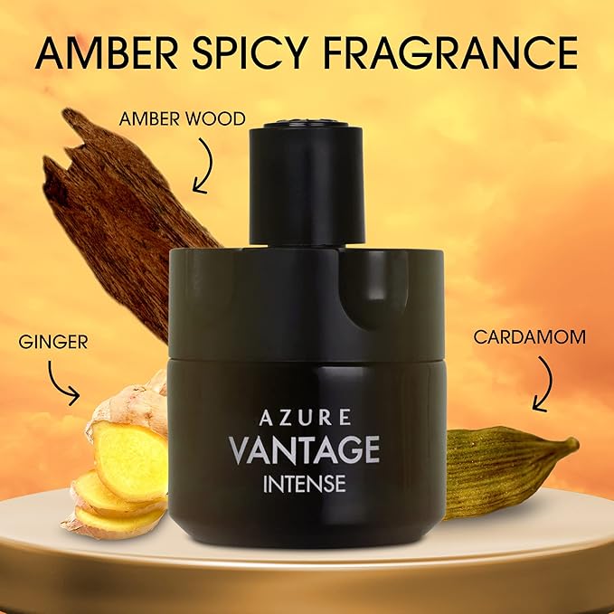 NovoGlow Azure Vantage Intense Eau De Parfum Spray - Long Lasting Warm & Masculine Fragrance - 100ml - Includes Carrying Pouch - Gift for All Men & Occasions
