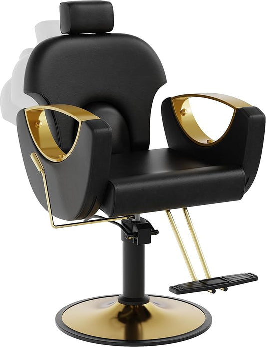 Barber Chair, Reclining Hair Salon Chair, 360 Degrees Swivel Styling Chair, Height Adjustable Hydraulic Shampoo Chairs, Spa Equipment (Black)