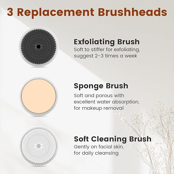 Facial Cleansing Brush, Electric Face Scrubber with 2 Rotational Directions, 3 in 1 Facial Brushes for Cleaning and Exfoliating, 3 Speeds Adjustable, Waterproof Face Wash Brush for Men Women