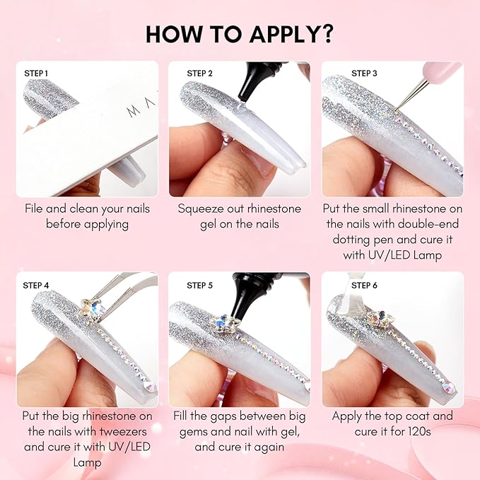 Makartt Nail Rhinestone Glue for Nails- 60ML Super Strong Gel Glue for Rhinestones, 3D Art Charm Decorations Bling Gem Bow Jewels Crystals Beads Diamonds Pearls, Beauty Gift, UV Lamp Need