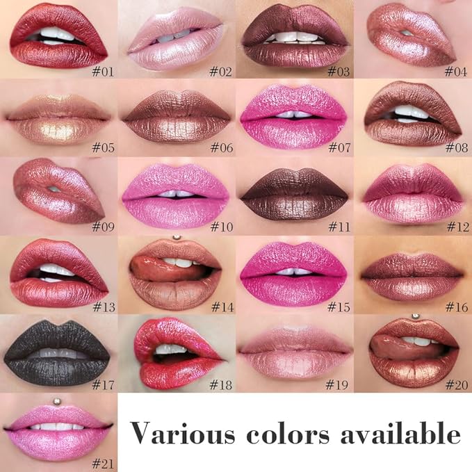 evpct 2Pcs Beige Gold Mature Red Metallic Glitter Lip Liner and Lipstick Combo, Shimmery Lip Gloss Stain Set Makeup for Women LongLasting Waterproof, Metallic Shimmer Iridescent Glossy Liquid Lipstick