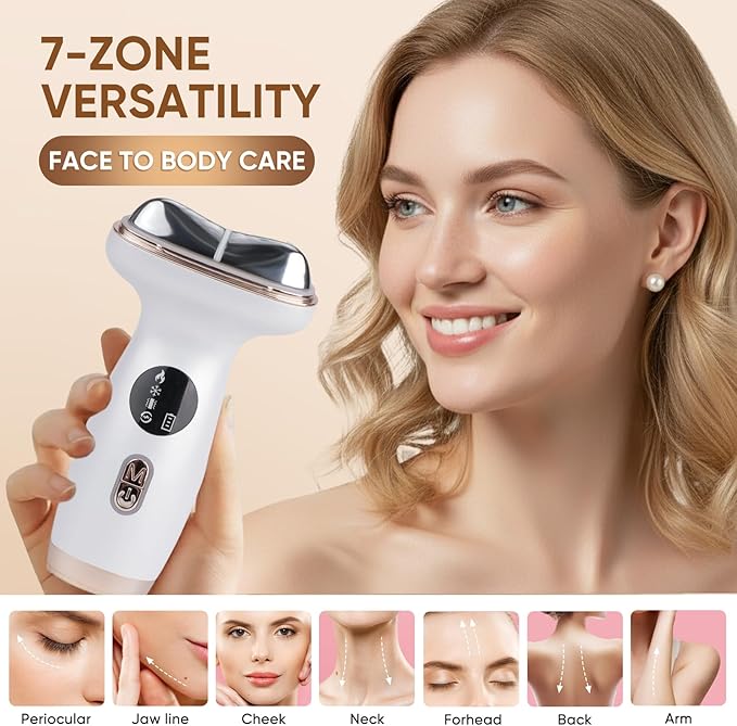 Microcurrent Facial Device with Red Light Therapy - 7-in-1 LED Sculptor & Cooling Gua Sha for Face Neck Eye Firming, Depuffing & Double Chin Reduction