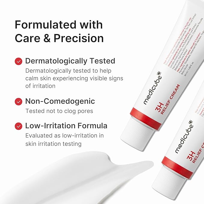 medicube 3H Daily Relief Cream | Daily Soothing Moisturizer for All Skin Types | Lightweight Comforting Cream Ideal For Use After Spot Care | Guaiazulene, Centella, Ceramide for Balance and Hydration