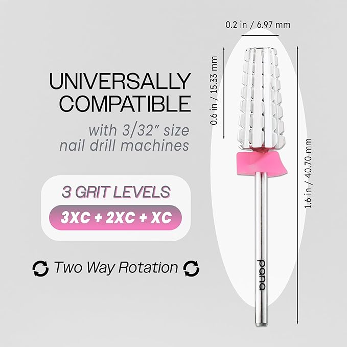 PANA 3/32" Shank 5-in-1 Nail Carbide Bit - (Triple Coarse - 3X Coarse Grit, Silver) - Two Way Rotate use for Both Left and Right Handed Fast remove Acrylic or Hard Gel Machine