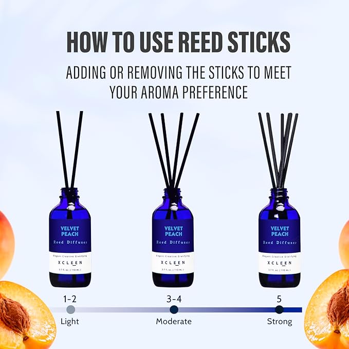 Reed Diffuser Set, Velvet Peach Scent Fragrance Oil Diffuser, Reed Diffusers for Home, Bathroom Air Fresheners & Decor