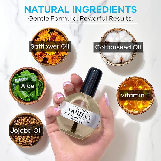 Ellie Chase Moisturizing Cuticle & Nail Care Oil 2.3 Fl Oz - Vanilla Scented – Infused with Jojoba Oil, Aloe, Vitamin E – Nail & Cuticle Hydration, Repair, Moisturizer, Strengthener, Growth