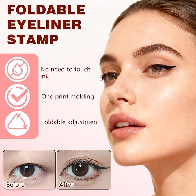 2pcs Gel Eyeliner Pencil Set, New Foldable Eye Liner Stamp for Perfect Wings, Smudge Proof & Waterpoof Liners Tool Pen (Black)