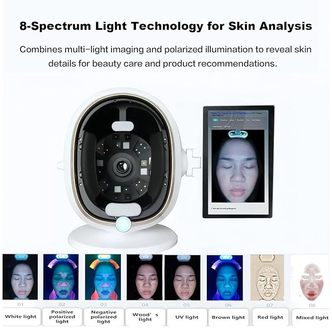 AI Skin Imaging Device for Beauty Salon & Spa – 13.3” HD Display, 8-Spectrum Light Facial Scanner, Professional Cosmetic Skin Evaluation System, Multi-Language Interface