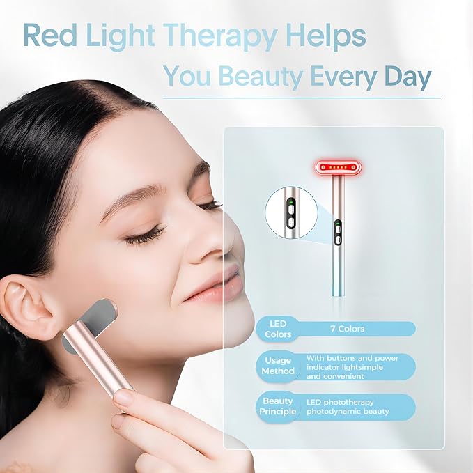 Red-Light-Therapy，Led Facial Light Therapy 7 Colors Eye Beauty Wand Face Massager Red for Skincare & Blue Rejuvenation Tool