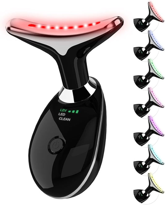 Red Light Therapy for Face, 7 Color LED Facial Light Therapy Wand for Skin Care at Home Blue Light Therapy Face Massager Tool for Neck (Black)