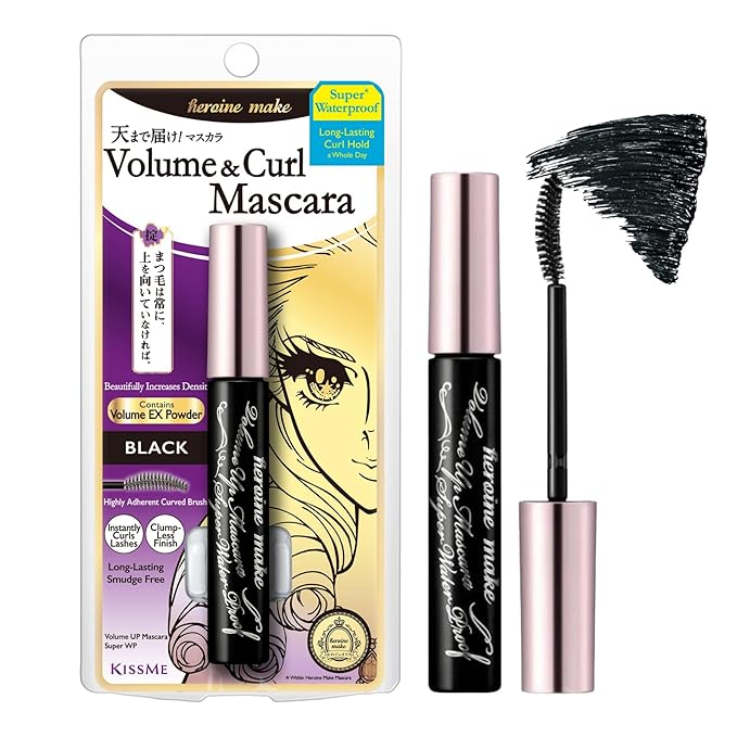 HEROINE MAKE by KISSME Volumizing Mascara Waterproof & Curvy Brush for Eye Makeup | Waterproof Mascara Volume & Length by Defining Fiber for Long-lasting Natural Eyelash Look, from Japan, Black, 1 EA