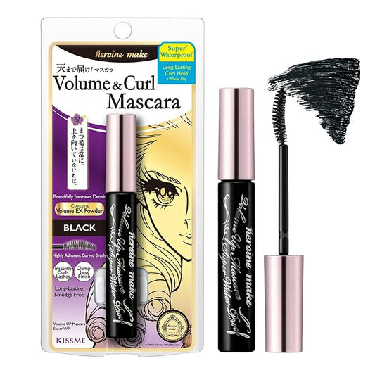 HEROINE MAKE by KISSME Volumizing Mascara Waterproof & Curvy Brush for Eye Makeup | Waterproof Mascara Volume & Length by Defining Fiber for Long-lasting Natural Eyelash Look, from Japan, Black, 1 EA