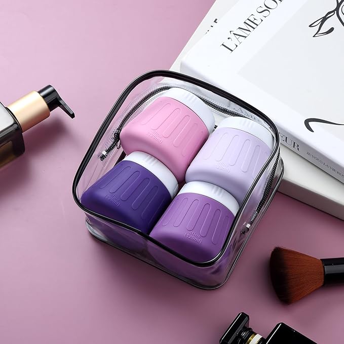 Gemice 4 OZ Travel Size Containers for Toiletries, Leak-Proof Silicone Slime Jars with Lids, BPA Free Small Round Cosmetic Slime Container for Lotion, Cream, Ointments, Travel Storage (4 Pack)