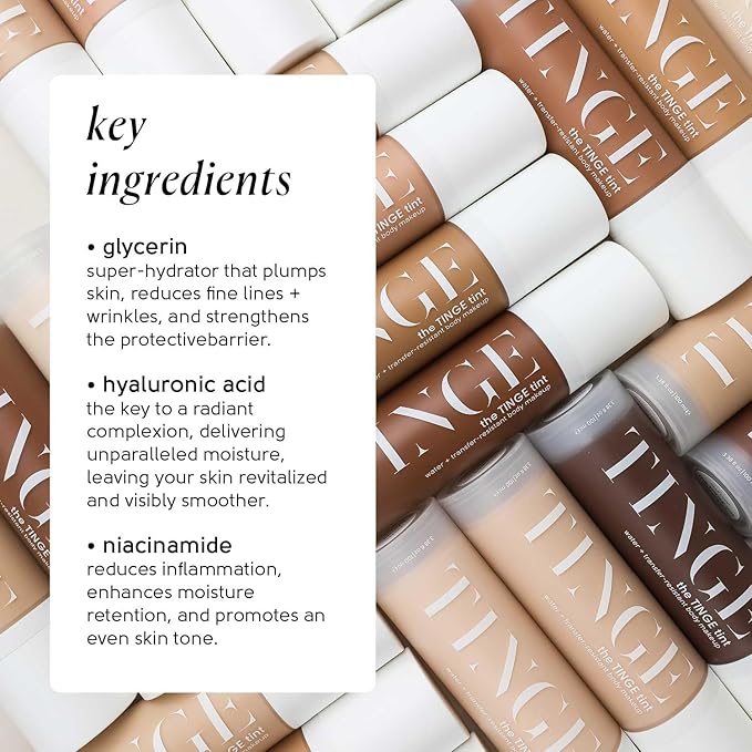 Tinge Tint Body Makeup, Lasts Up to 48 Hours, Medium Coverage Cream With Amino Acids, Hyaluronic Acid & Lysine, Semi Matte Finish, Water & Transfer Resistant, 3.38 Fl Oz - Tan Warm