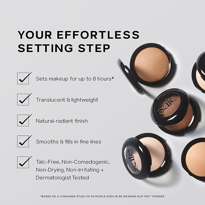 Saie Slip Tint Baked Setting Powder - Translucent Powder for Face Makeup with a Natural-Radiant Finish - Blurs, Brightens & Smooths Complexion - Translucent 5 - Deep to Rich (0.24 oz)